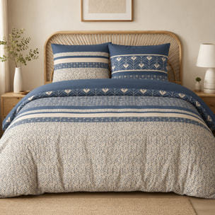 Parure housse de couette 240x220 cm imprimée graphique + 2 taies 100% Coton - HAVRIL