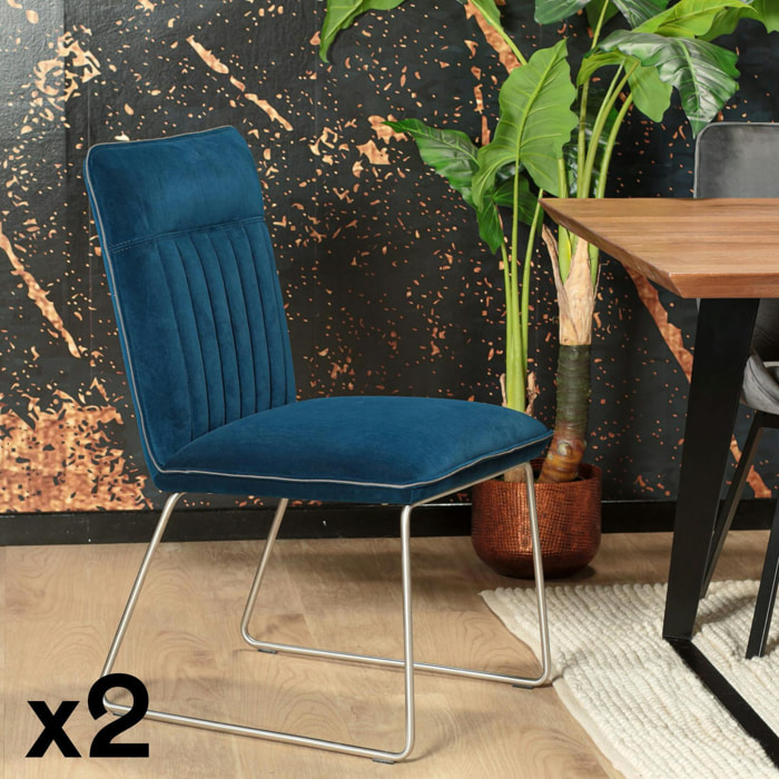 Chaise de salle à manger velours bleu (lot de 2) OKA