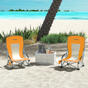 Lot de 2 chaises de plage pliantes - chaise de camping compacte légère poids net 2,7 Kg - métal polyester textilène orange