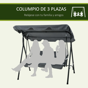 Columpio Balancín de Jardín Exterior de 3 Plazas con Cojín Techo Ajustable y Marco de Acero para Balcón Terraza Patio Carga Máx. 240 kg 172x110x153 cm Gris