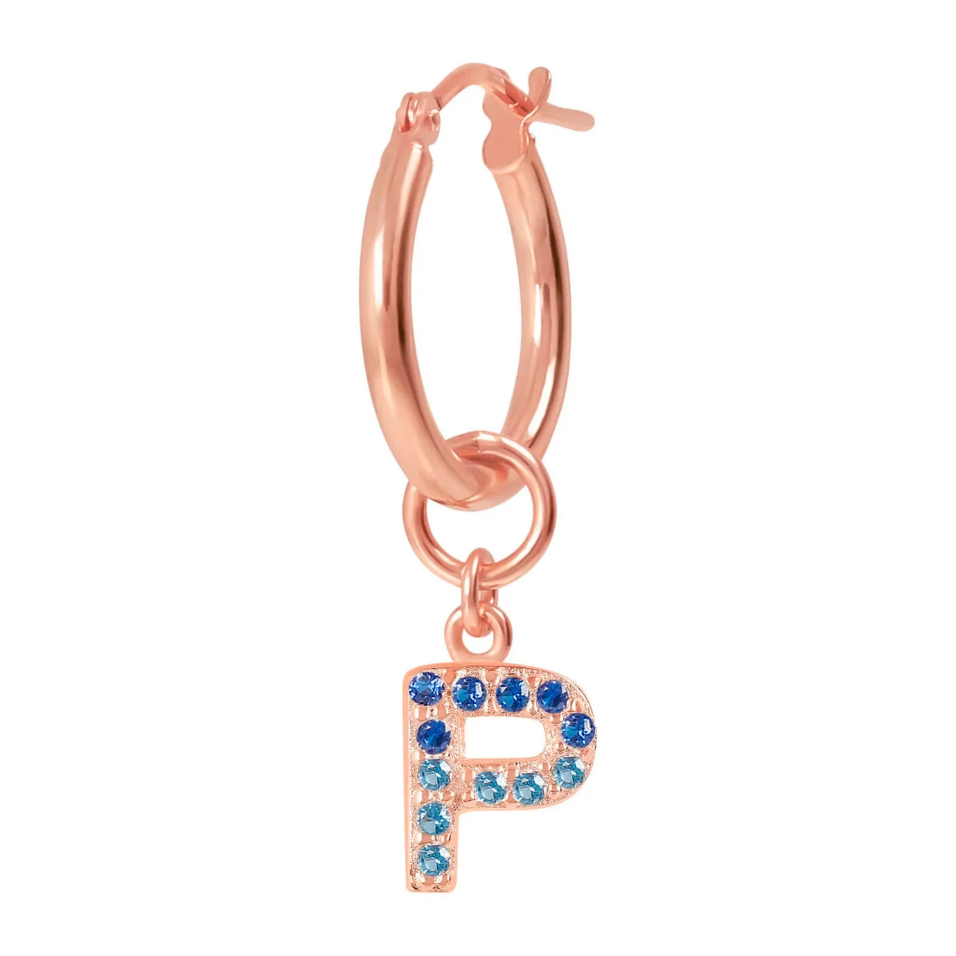 Orecchino a Cerchio con Ciondolo Lettera P in Pavé di Cubic Zirconia Bianche