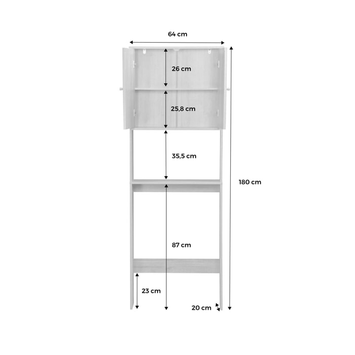 Etagère meuble WC décor bois et cannage Bohème 1 étagère 64 x 20 x 180 cm naturel