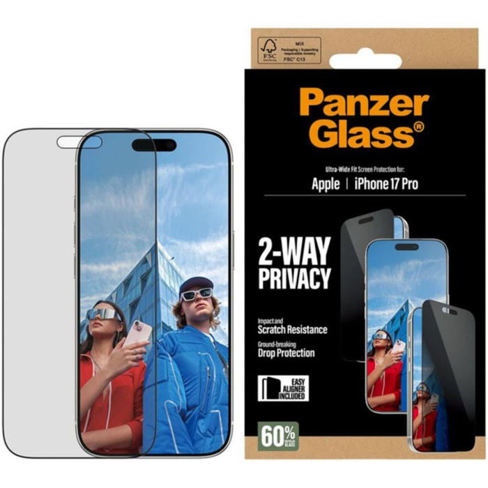 Protège écran PANZERGLASS iPhone 17 Pro verre trempé Privacy