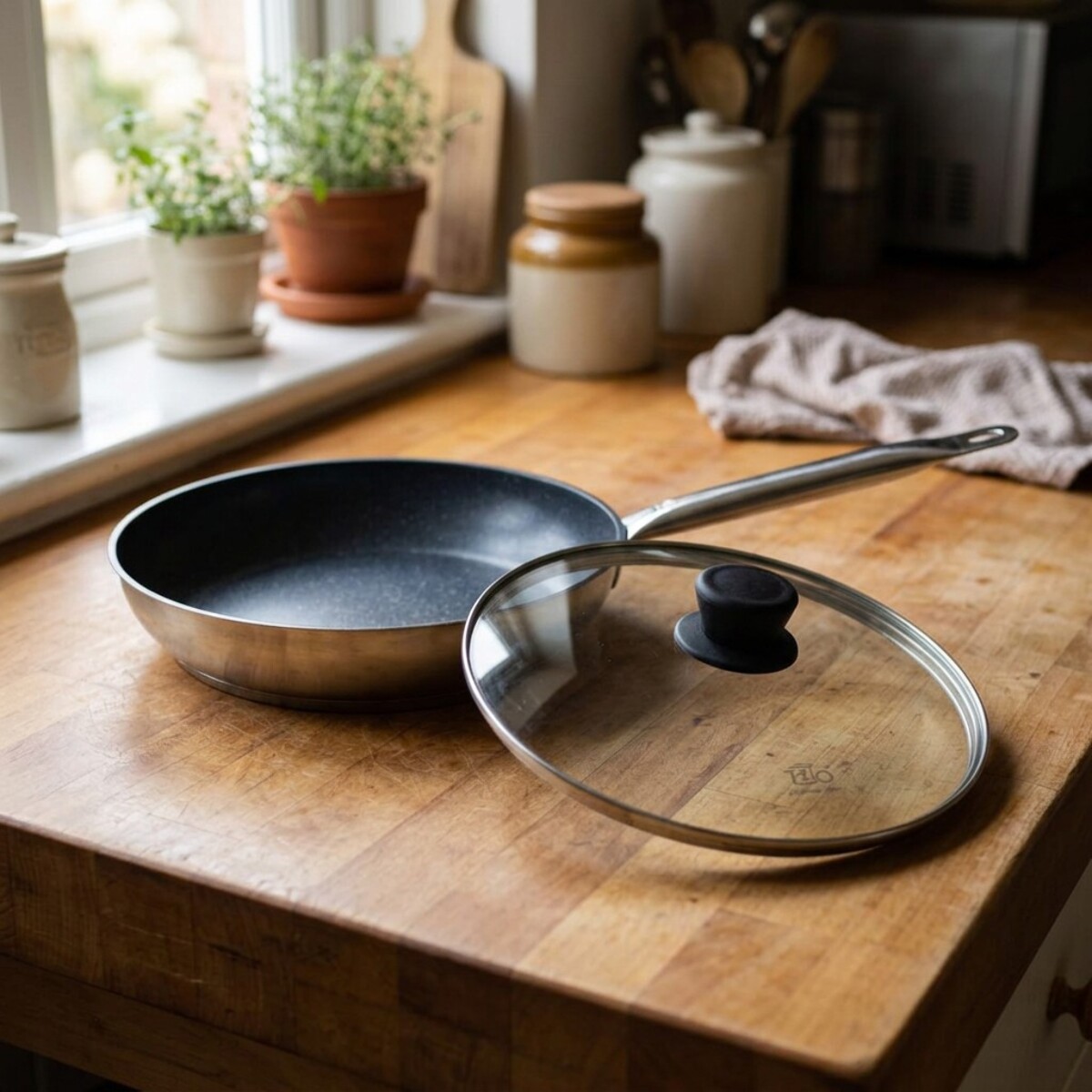 Set Poêle céramique sans PFAS et couvercle Profi Therm Platinum Elo