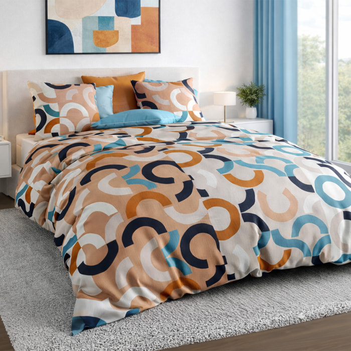 Parure housse de couette imprimé 100% coton - igor - bleu