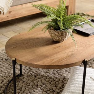 SIXTINE - Table basse ovale 163x63cm plateau en bois de teck recyclé