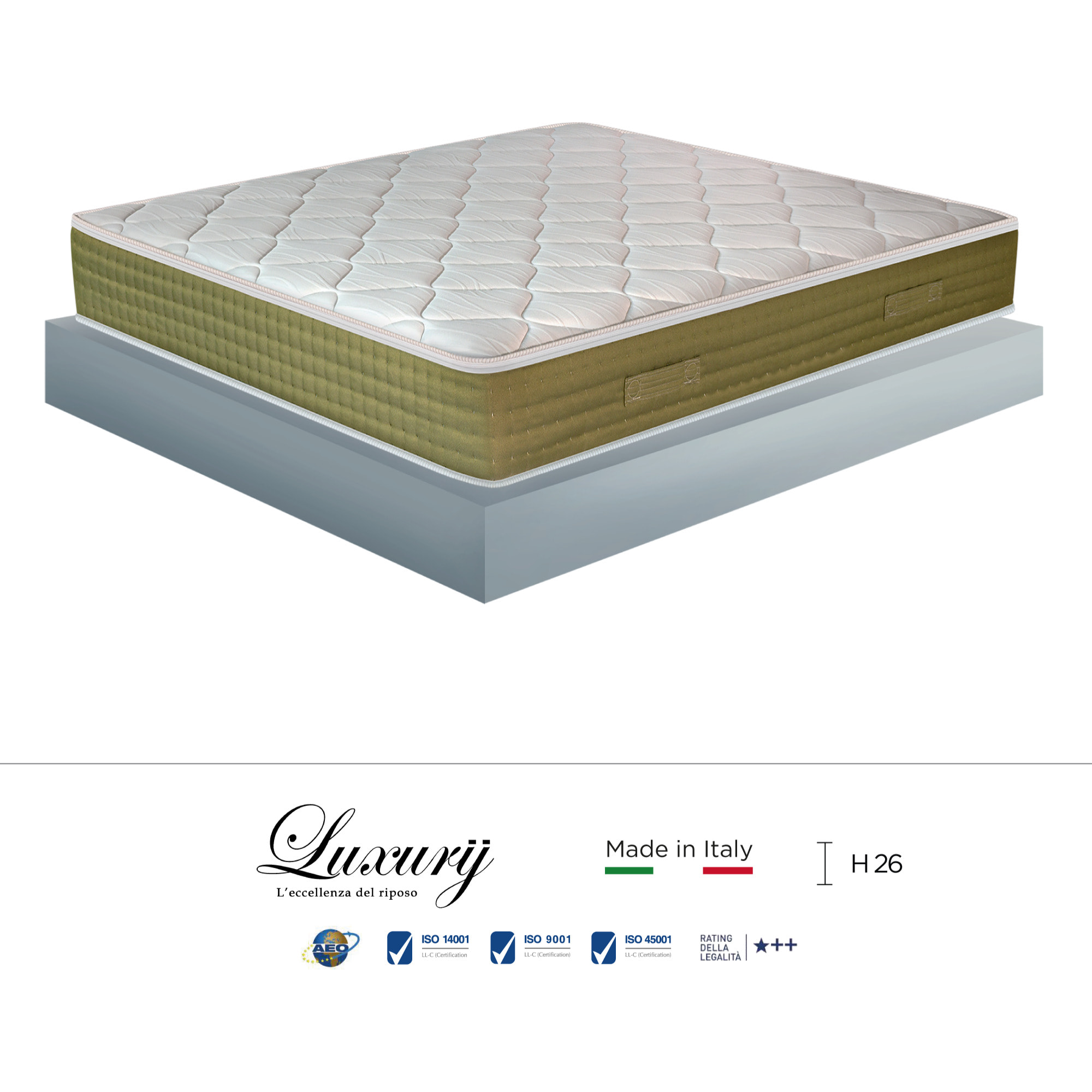 "Venezia" H26 cm 120x190 guanciale Memory OMAGGIO a molle insacchettate indipendenti ,7 zone a portanza differenziata arrotolato