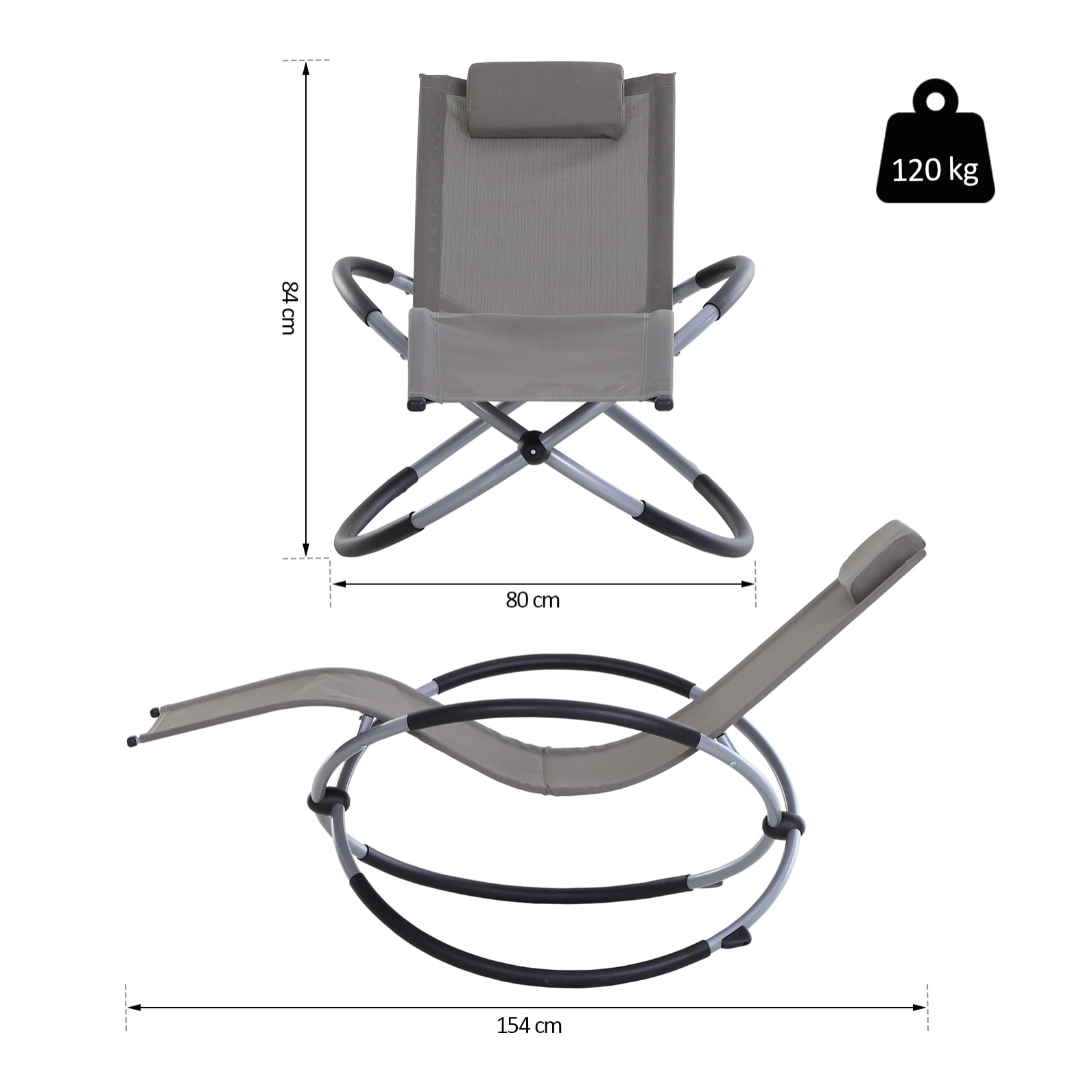 Tumbona Mecedora Plegable Jardín Tumbona Ergonómica para Exterior Patios Gris