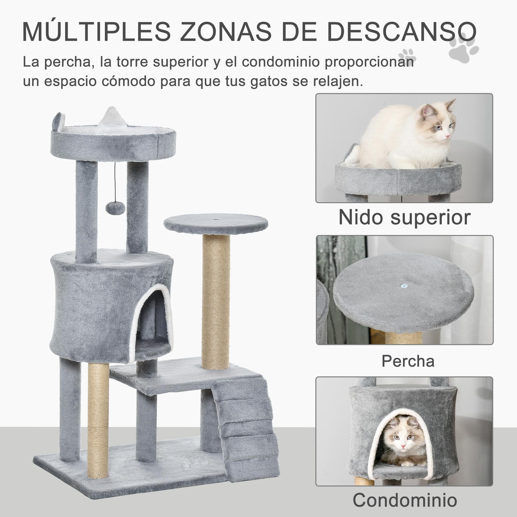 Árbol Rascador para Gatos Mediano Árbol para Gatos de 5 Niveles Torre para Gatos con Plataformas Nido Postes de Yute Escalera y Bola Colgante Gris