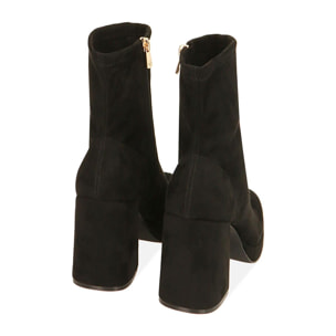 Ankle boots platform neri in microfibra, tacco 9,5 cm