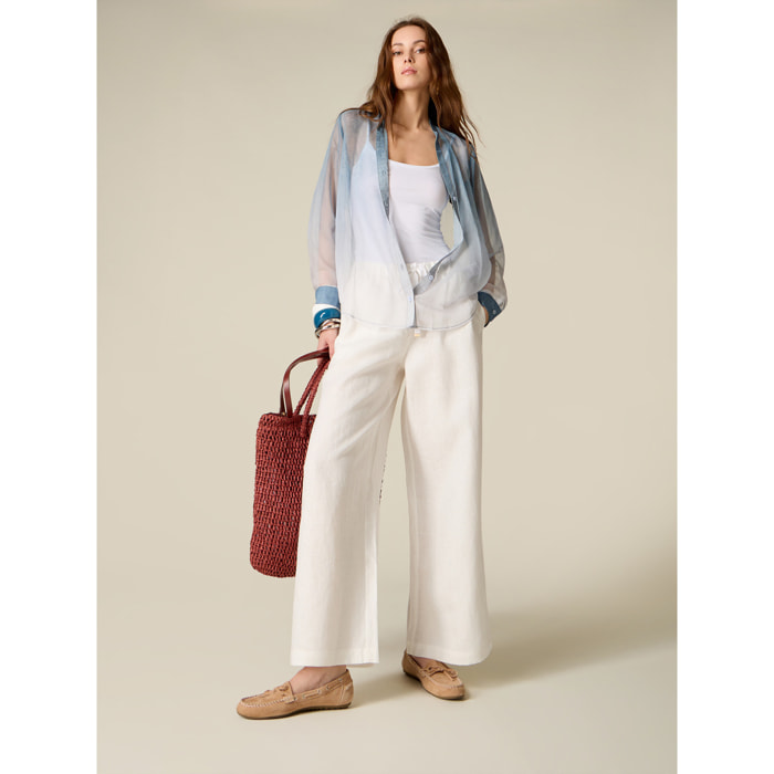 Oltre - Pantalones wide leg de lino - Blanco