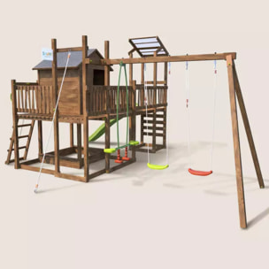 Aire de jeux pour enfant maisonnette avec portique et mur d'escalade - COTTAGE FUNNY