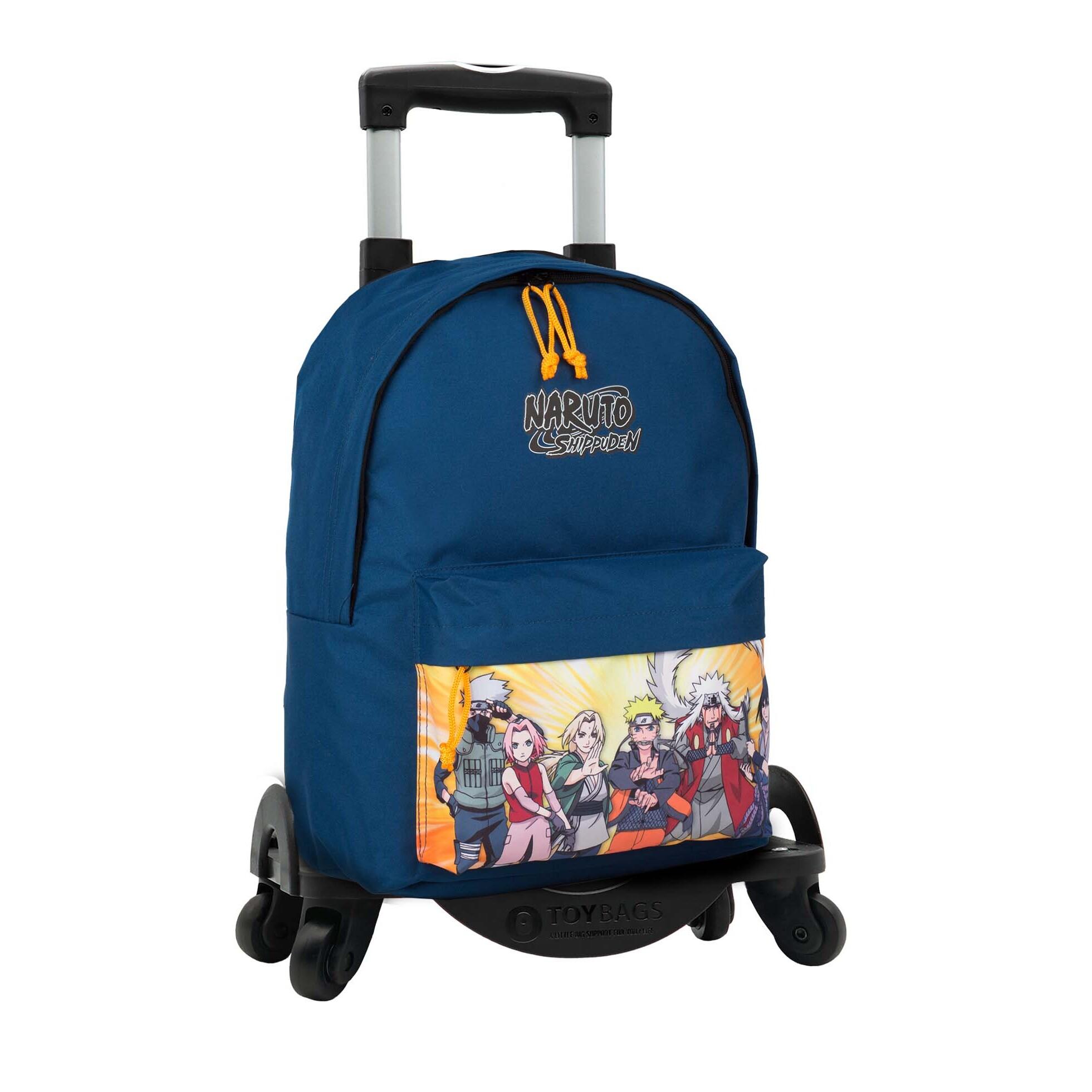 Naruto mochila Americano con compartimento portalaptop + carro con protección lateral y stoper frontal, 4 ruedas multidireccionales.