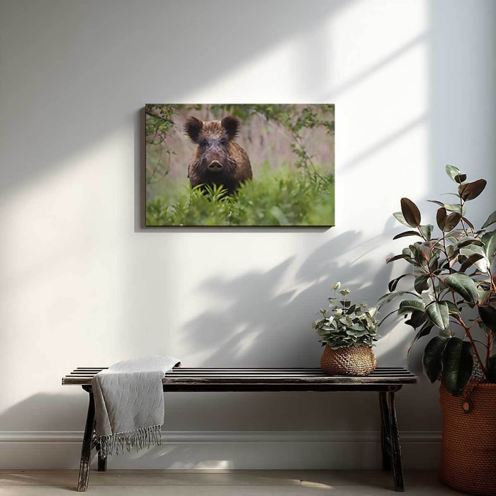 Tableau sanglier sauvage dans la forêt verdoyante Toile imprimée