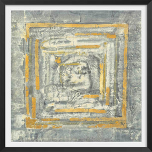 Affiche Abstrait d'or et de blanc Affiche + cadre en bois - Noir