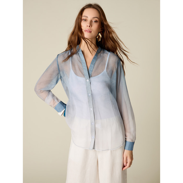 Oltre - Camicia in georgette dégradé - Azzurro
