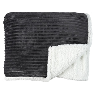 Plaid - HOME DECO FACTORY - Flanelle - Côtelé - Sherpa - Gris - 180 x 220 cm