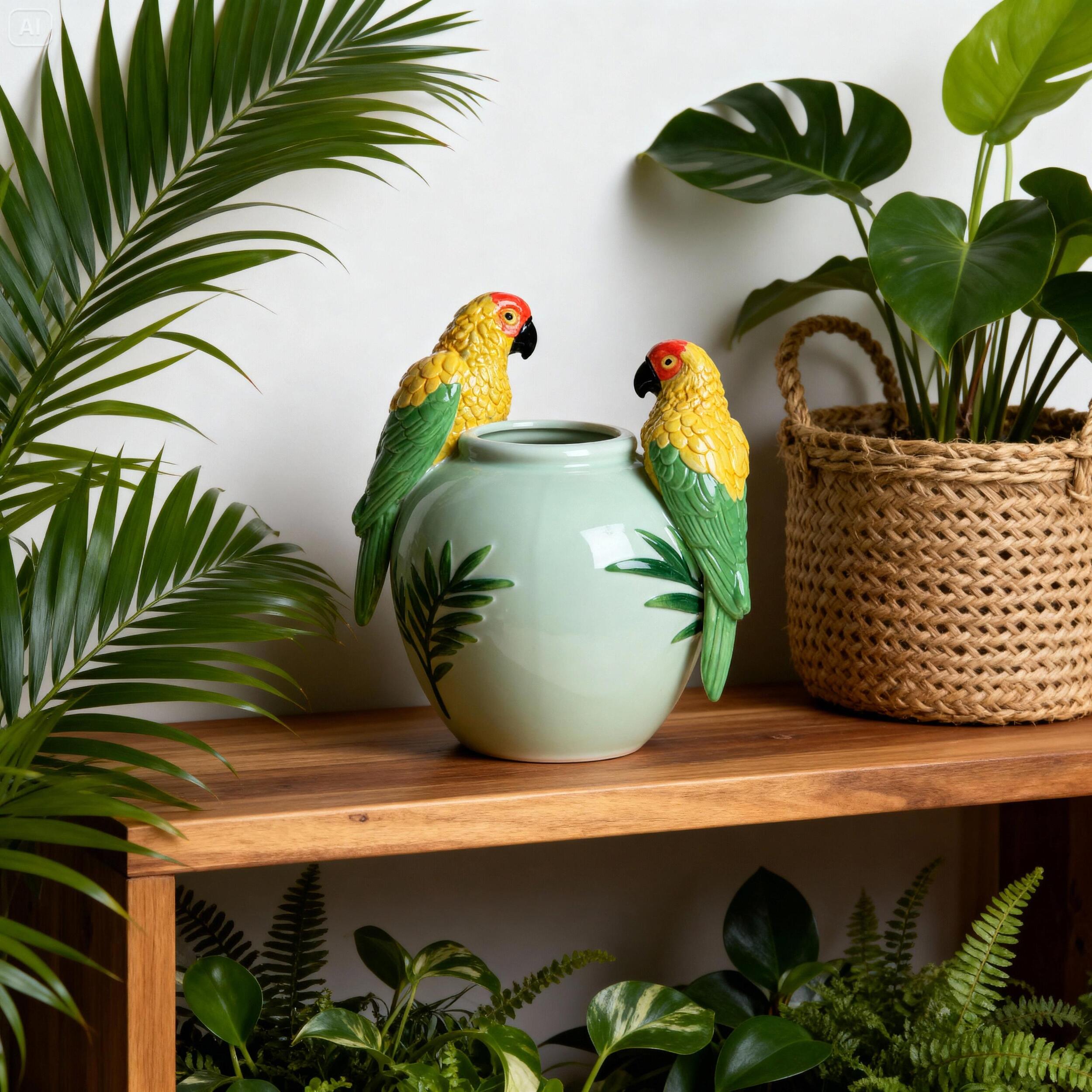 Vaso con pappagalli - 16xH20x6cm - Pezzi 1 - Bianchi Dino SpA