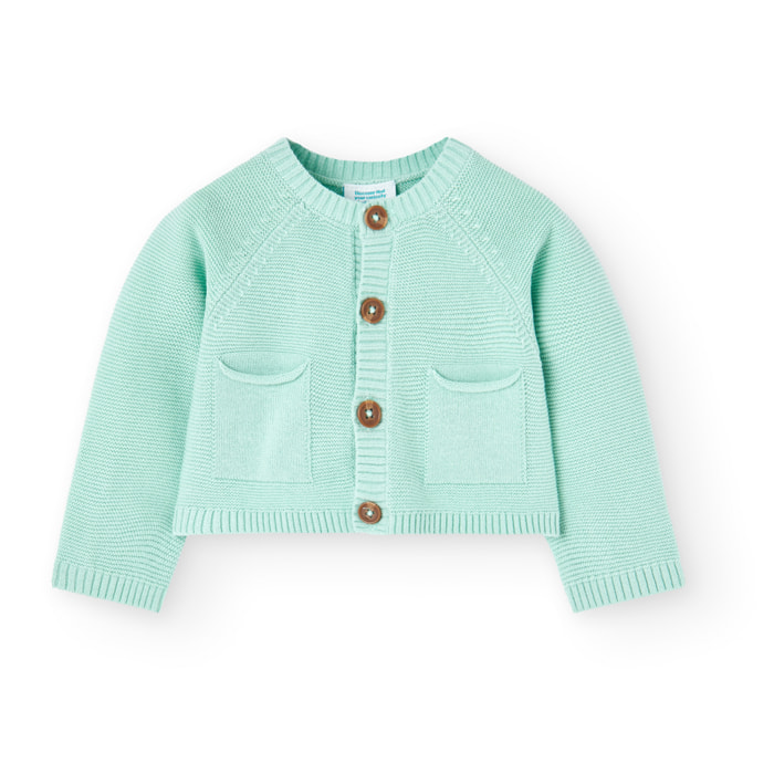 Chaqueta unisex bebé, tricotosa lisa, verde claro, mangas