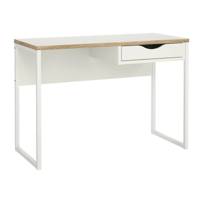 Scrivania Agave, Scrittoio multiuso, Tavolo per ufficio porta PC, Piano di lavoro, 110x48 h77 cm, Bianco