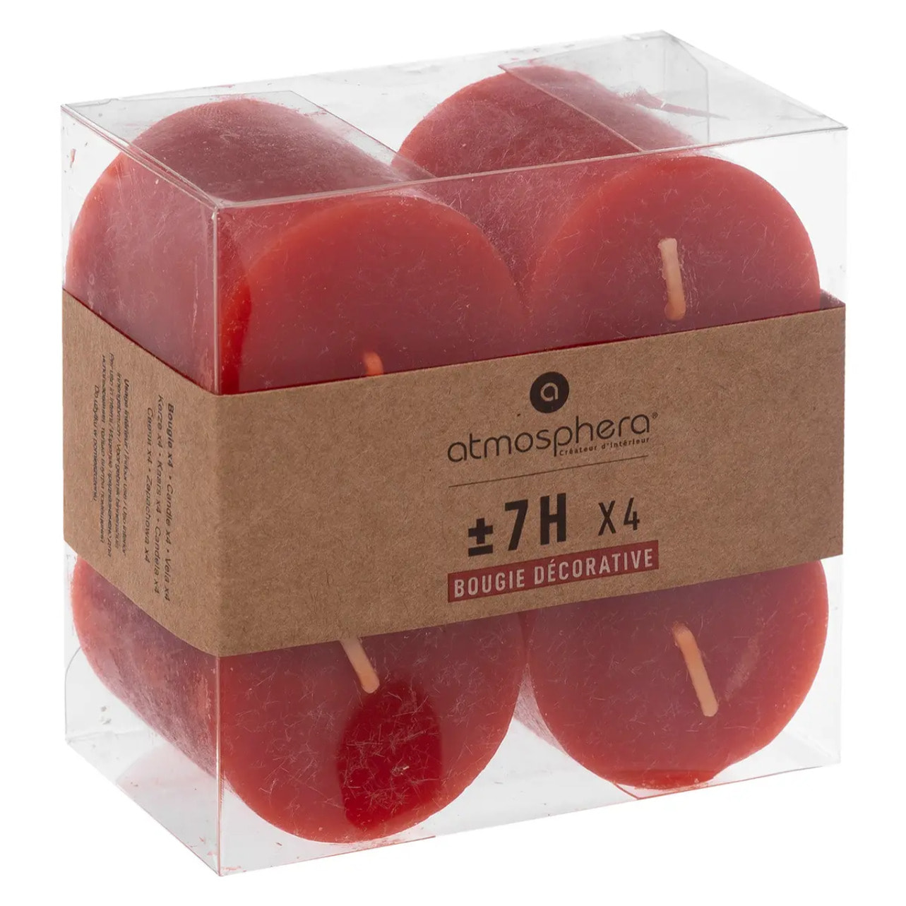 Lot de 4 bougies rustiques rouge 60g