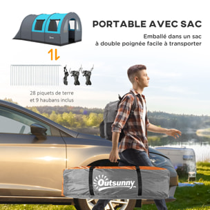 Tente de camping familiale 5-6 pers. étanchéité 3000 mm - 2 portes, sac - bleu gris