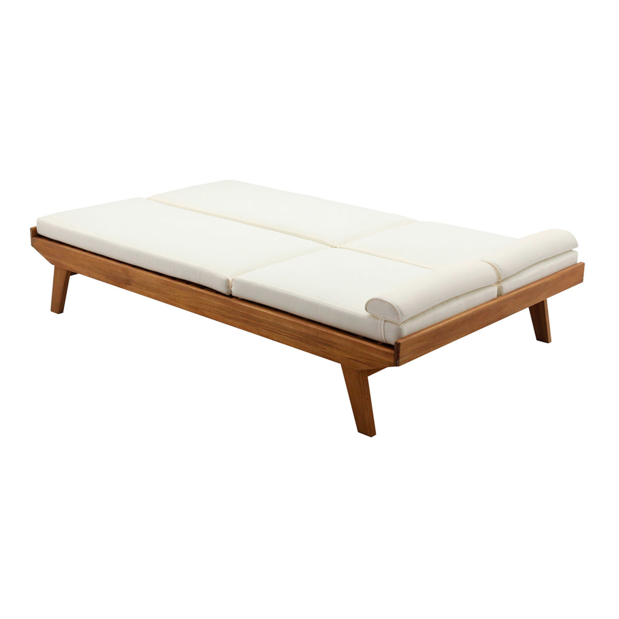 Bain de soleil double avec dossiers multipositions beige et bois massif L127 cm CARACAS