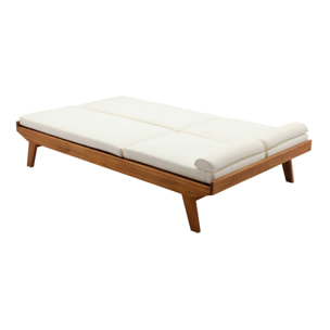 Bain de soleil double avec dossiers multipositions beige et bois massif L127 cm CARACAS