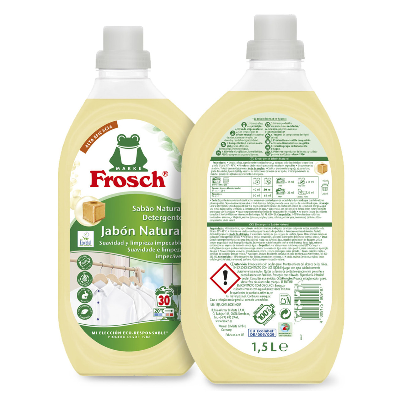 Pack 10x Detergente jabón natural Frosch 1500 ml