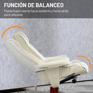 Sillón Reclinable con Reposapiés Sillón de Salón con Tapizado en Tejido Tecnológico y Estructura de Madera Carga 150 kg Butaca para Dormitorio Sala de Estar Crema