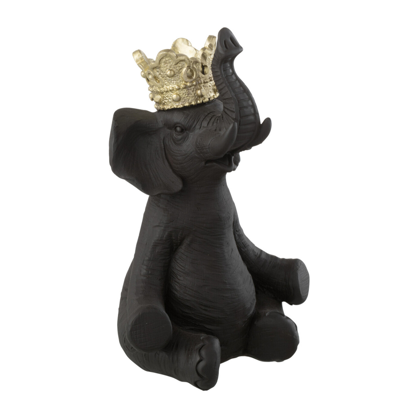 J-Line décoration Eléphant Couronne - polyrésine - noir/or - small