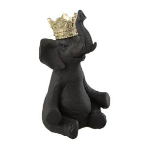 J-Line décoration Eléphant Couronne - polyrésine - noir/or - small