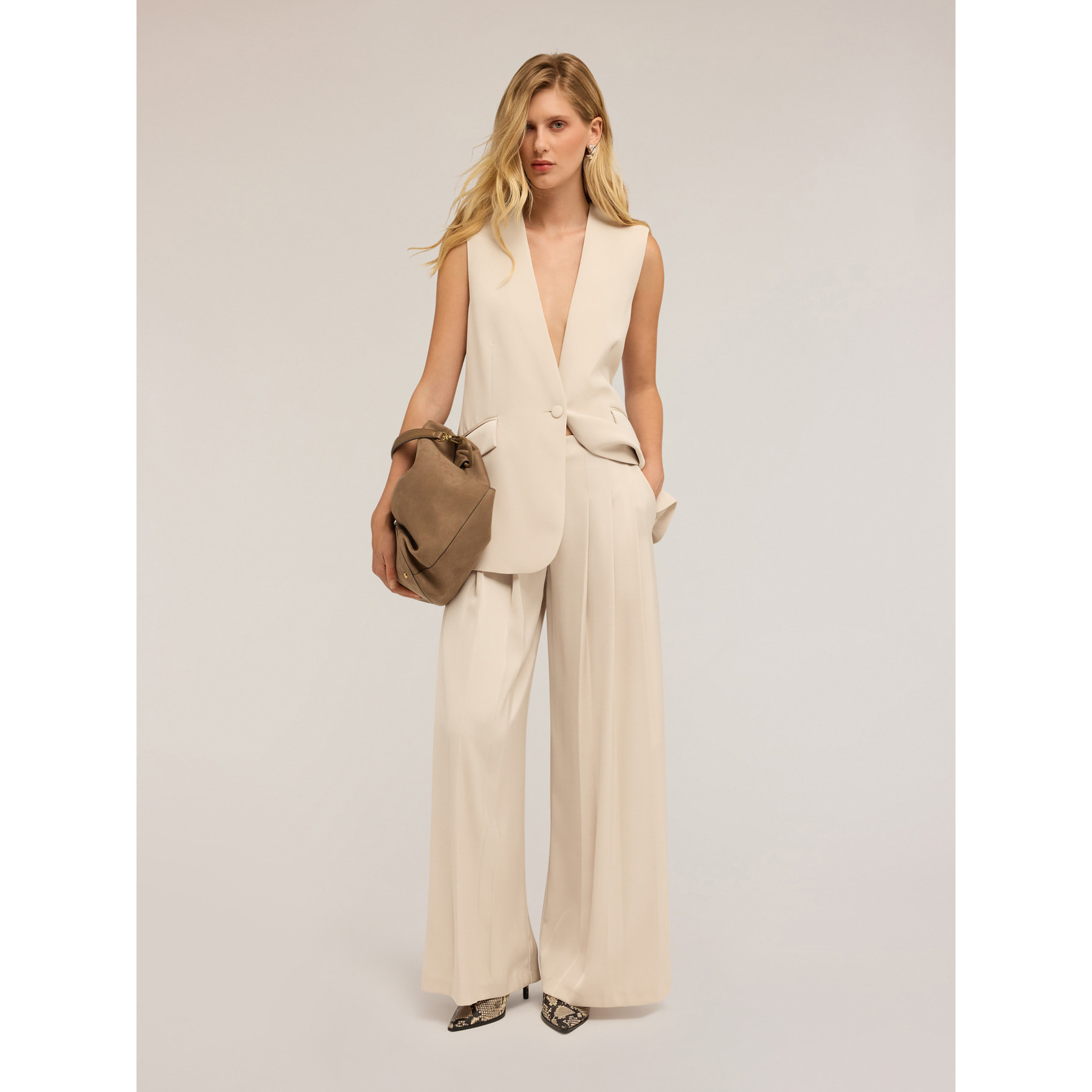 Motivi - Gilet monopetto in enver satin - Beige