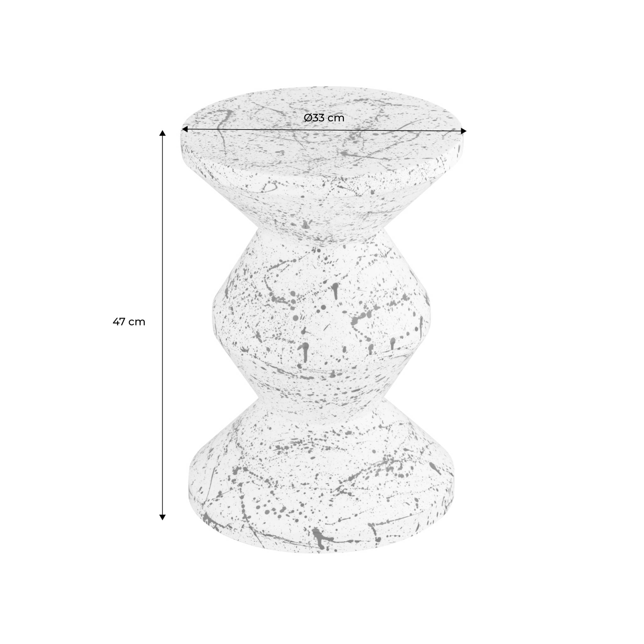 Table d'appoint. bout de canapé. table de chevet acier émaillé. motif moucheté noir Ø33 x H 47cm - Zina