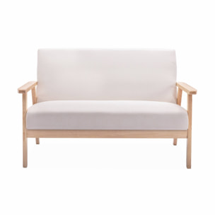 Banquette canapé en bois et tissu crème. Isak. L 114 x P 69.5 x H 73cm