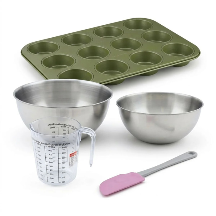 Set de 5 ustensiles de pâtisserie moule à gâteaux bol spatule pâtisserie et verre doseur Zenker Green Vision