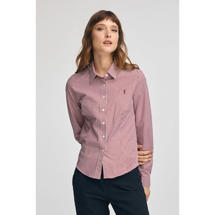 Camisa de cuadros vichy color borgoña con logo Rigby Go