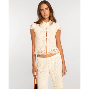 Top de mujer de encaje con cuello mao