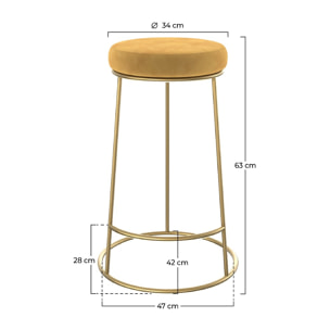 Tabouret de bar mi-hauteur Kendal en velours jaune curry 63 cm (lot de 2)