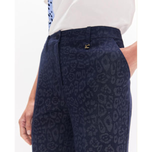 Pantaloni a zampa d'elefante con stampa leopardata blu