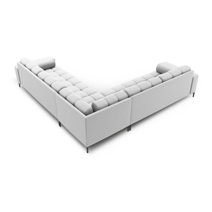 Canapé d'angle symétrique "Bali" 6 places en tissu structurel gris clair