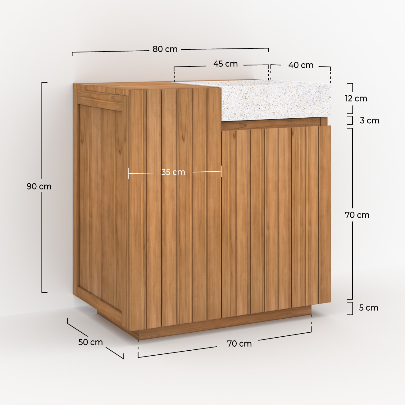 Meuble de salle de bain en bois avec vasque intégrée 80 cm - Noa