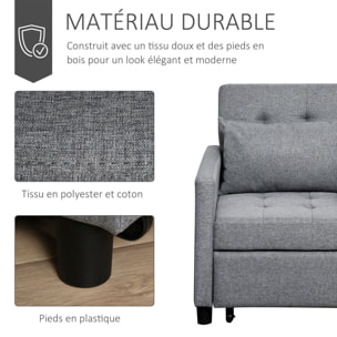 Fauteuil chauffeuse canapé-lit convertible 1 place dossier inclinable 3 positions coussin inclus polyester coton gris