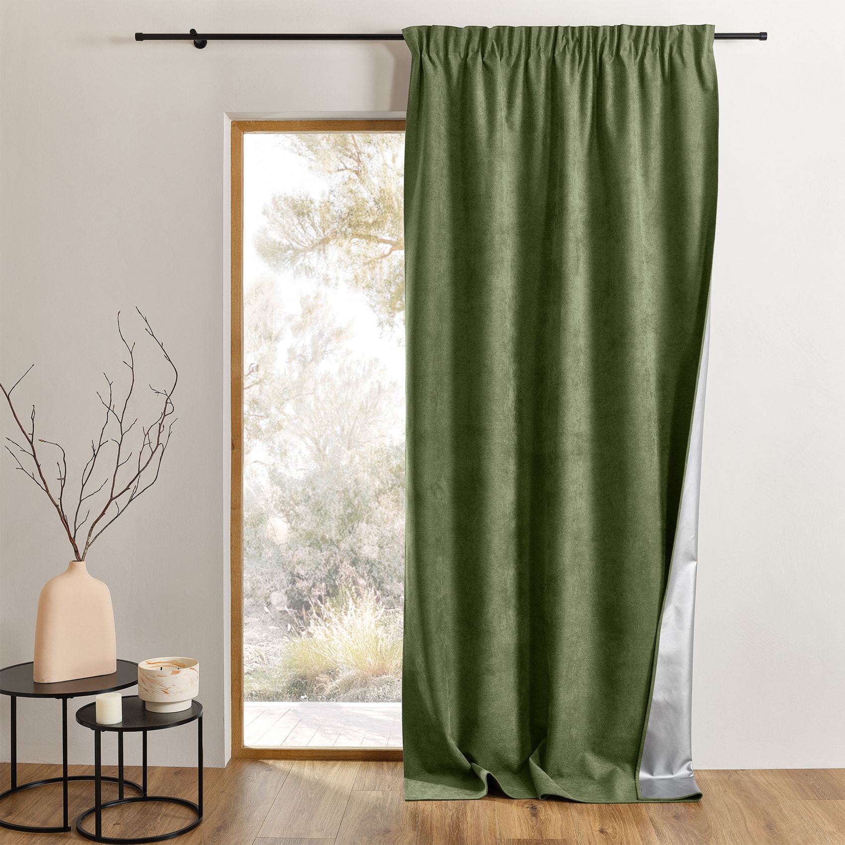 Rideau thermique accroche 3-en-1 occultant et réflecteur de chaleur - Vert Olive