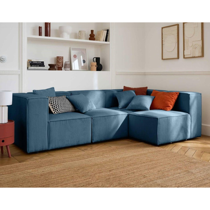 Arty - module d'assise sans accoudoirs - en velours côtelé - Bleu