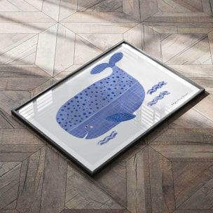 Affiche enfant baleine bleue  Affiche + cadre en bois - Noir