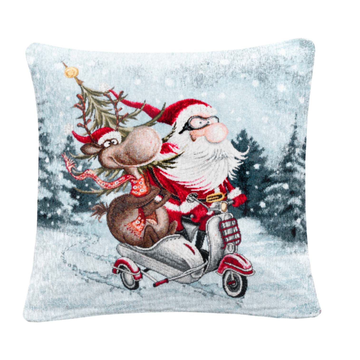 Fodera Per Cuscino Arredo Natalizio In Tessuto Gobelin Cinigliato Made in Italy Disegno Sidecar