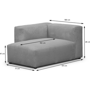 Méridienne d'angle à gauche modulable en velours côtelé - MODULO NEW