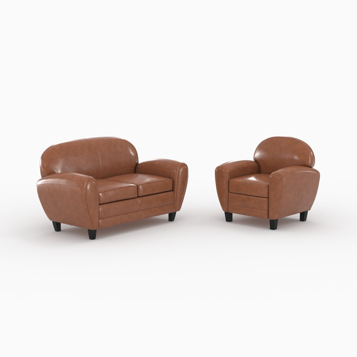Ensemble canapé et fauteuil camel 3 places - Club - Club
