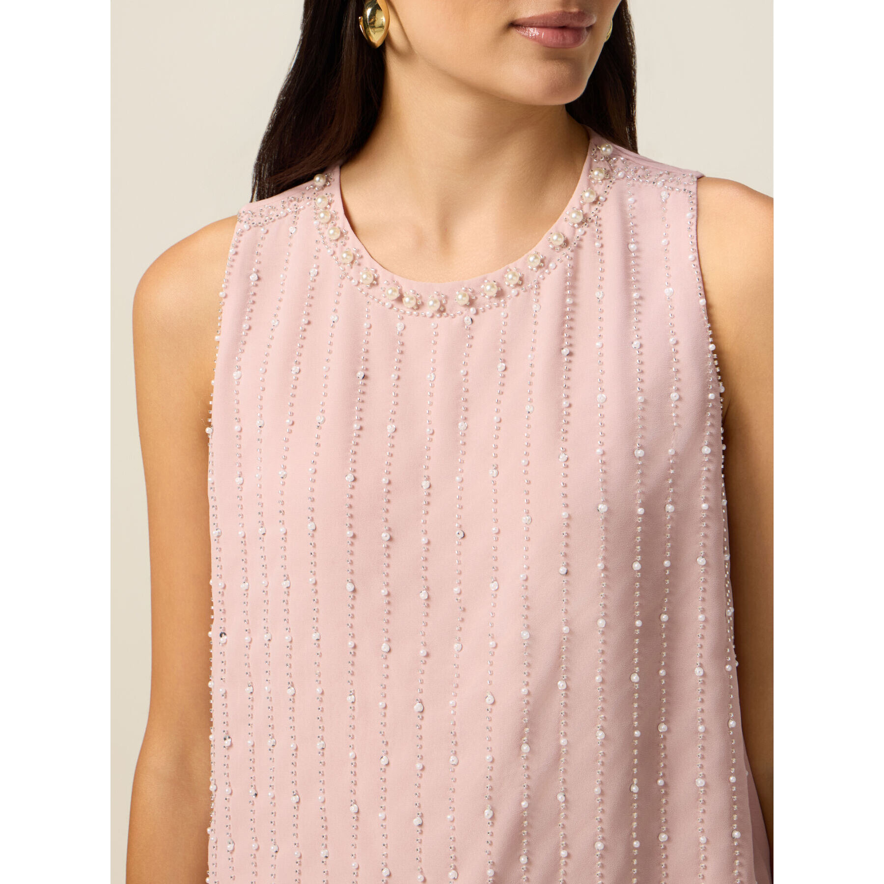 Oltre - Top de georgette con cuentas y cristales - Rosa